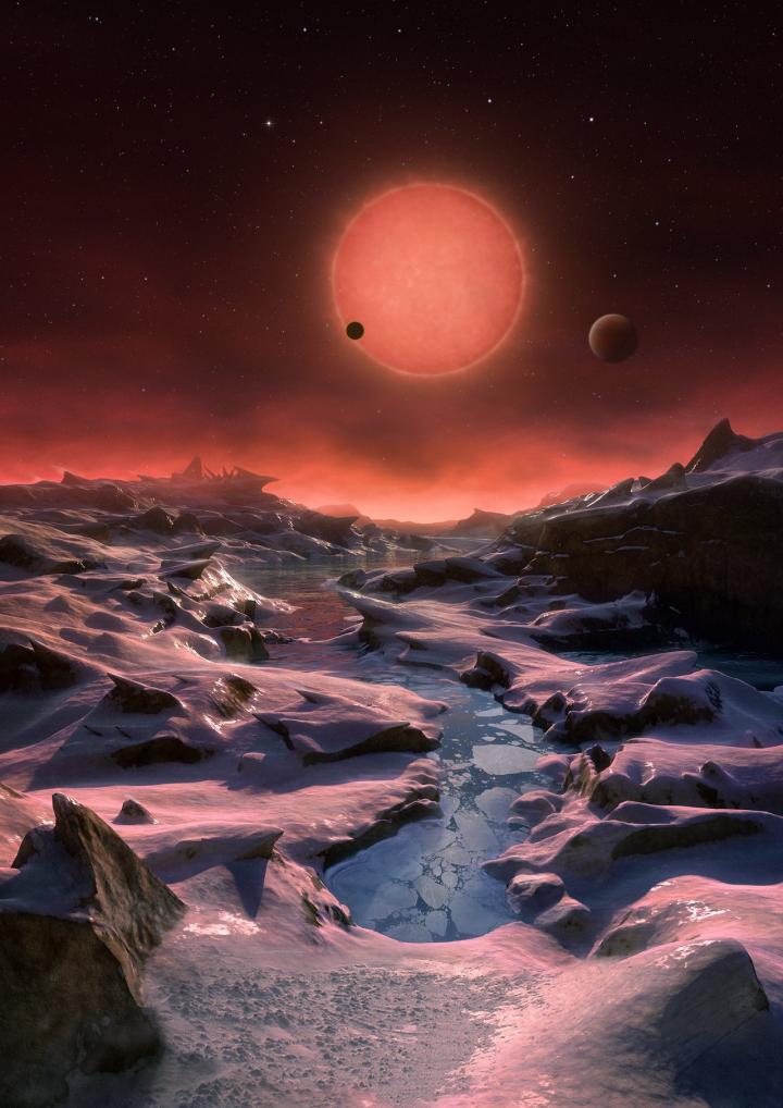 Artist's Impression of the Ultracool Dwarf Star TRAPPIST-1 from the Surface of One of Its Planets