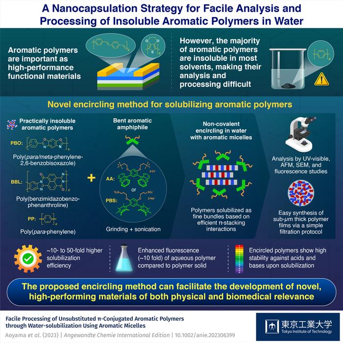 A Nanocapsulation Strategy for Facile Analysis and Processing of Insoluble Aromatic Polymers in Water