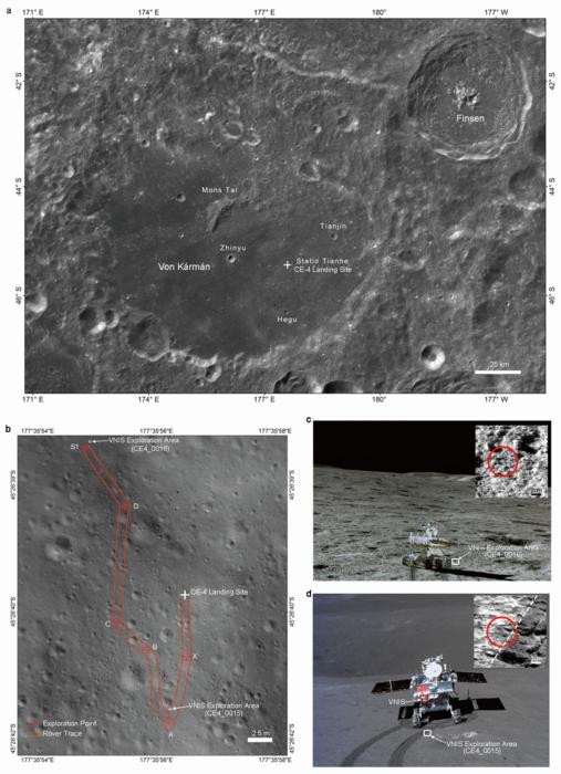 Image map of the Chang'e 4 landing site with the names of main features in the vicinity of the landing site