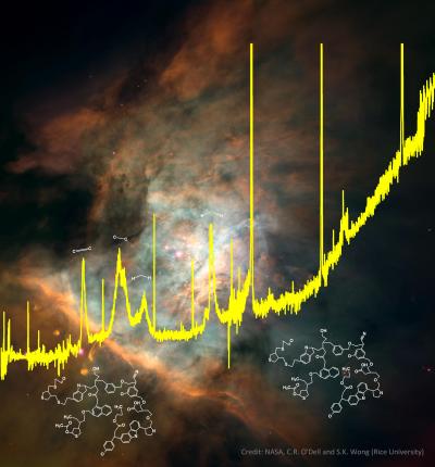 A Spectrum from the Infrared Space Observatory Superimposed on an Image of the Orion Nebula