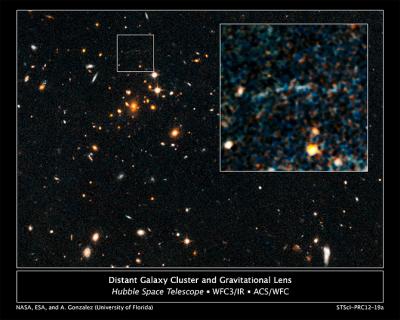 NASA's Hubble Spots Rare Gravitational Arc from Distant, Hefty Galaxy Cluster