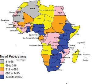 HIV research output in African Countries between 1986–2020