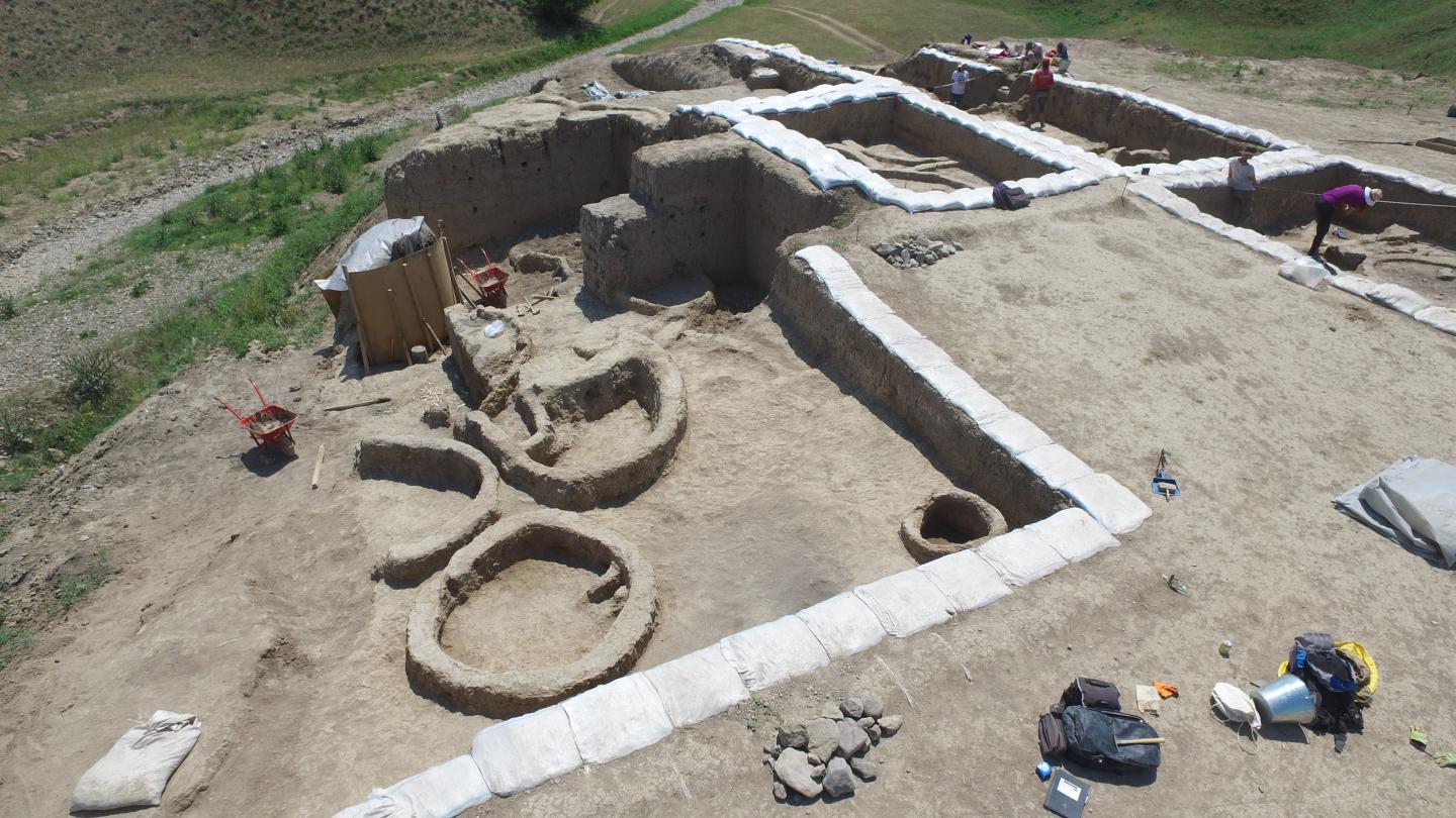 Drone Photograph of Excavations at Gadachrili Gora site in Republic of Georgia
