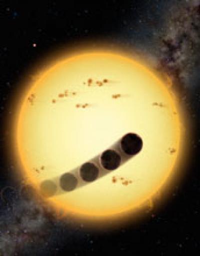 Image Showing the Transiting Planet Orbiting its Nearby Star in an Opposite Direction