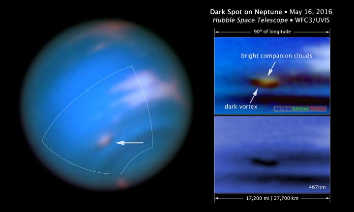 Hubble Views Dark Spot on Neptune (Annotated)
