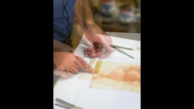 Restoration of 16th-century drawing reproducing a detail from the "Ascesa dei Beati" (Michelangelo Buonarroti) from Sistine Chapel, carried out by the paper restorer Antonio Mirabile.