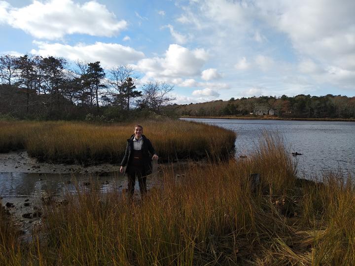 MBL Student Clair McGuire Obtaining Core Sample from Waquoit Bay