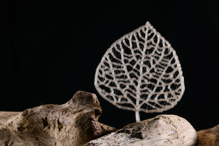 A 3D-printed “leaf” made with the new bioplastic.
