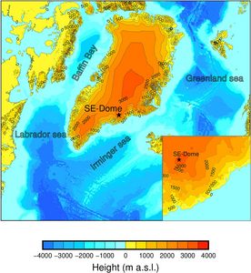 Elevation contour heatmap of Greenland