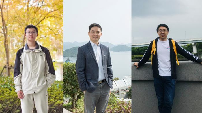 Prof. Fan Zhiyong (center) and the two first authors of the research paper with equal contribution