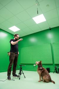 Tamás Faragó and his dog Joel at the lab