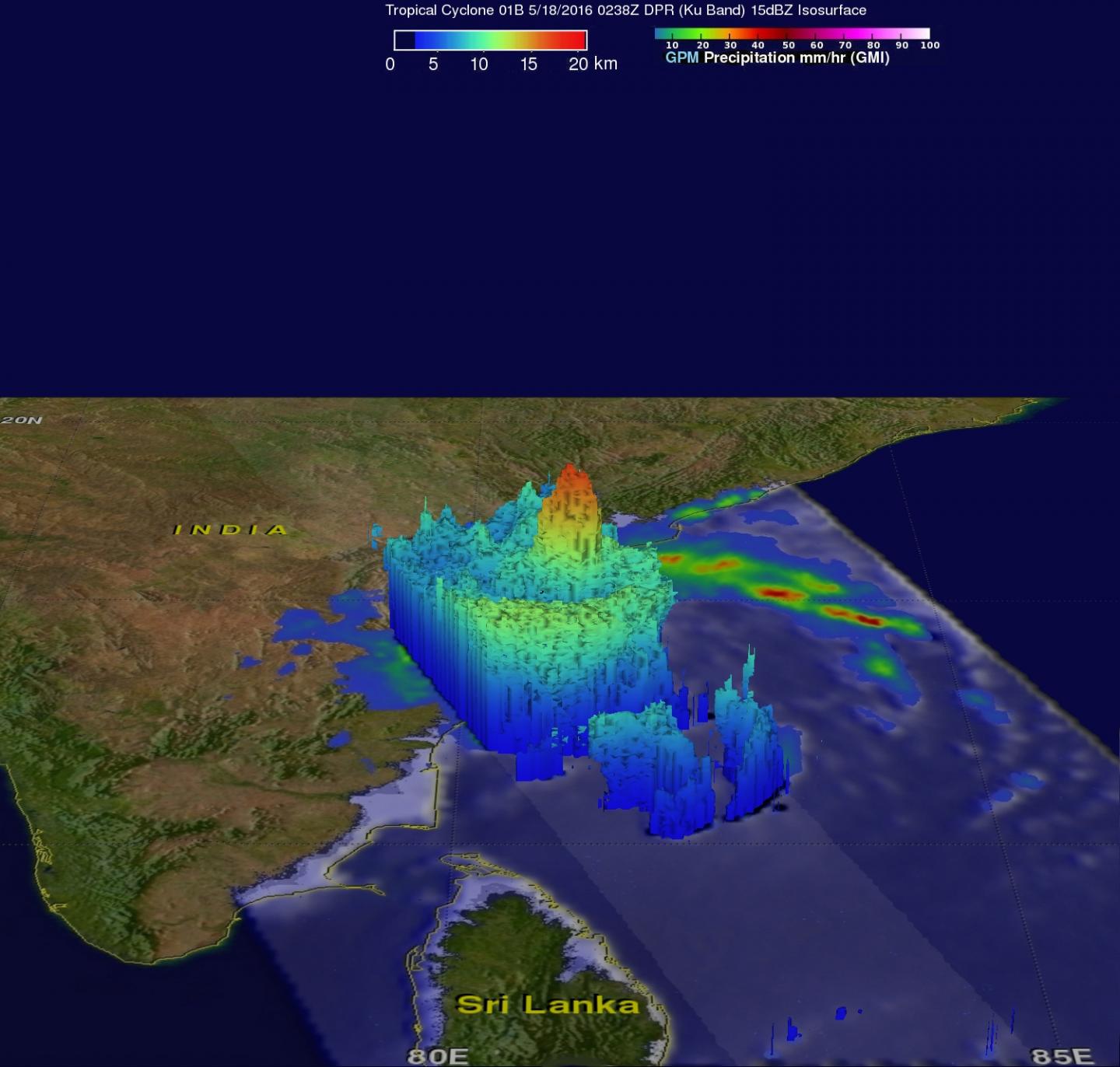 GPM 3-D Image Over Sri Lanka