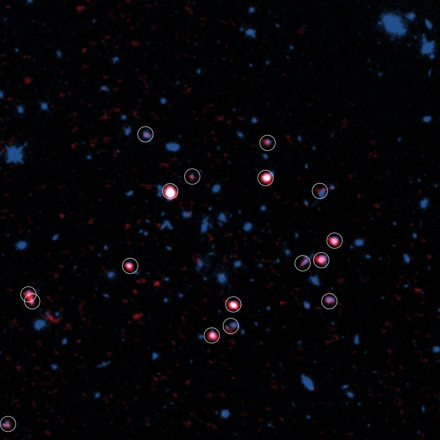 アルマ望遠鏡とハッブル宇宙望遠鏡で観測した、94億光年かなたの銀河団XMMXCS J2215.9–1738