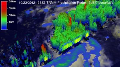3-D View of Tropical Storm Sandy's Powerful Storms Near the Center