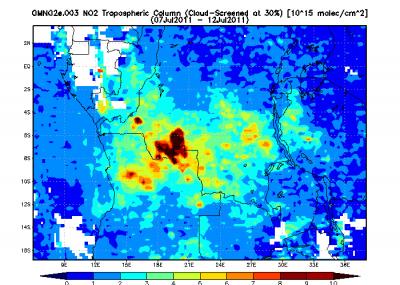 Nitrogen Dioxide Levels from July 7 through 12, 2011 in Central Africa