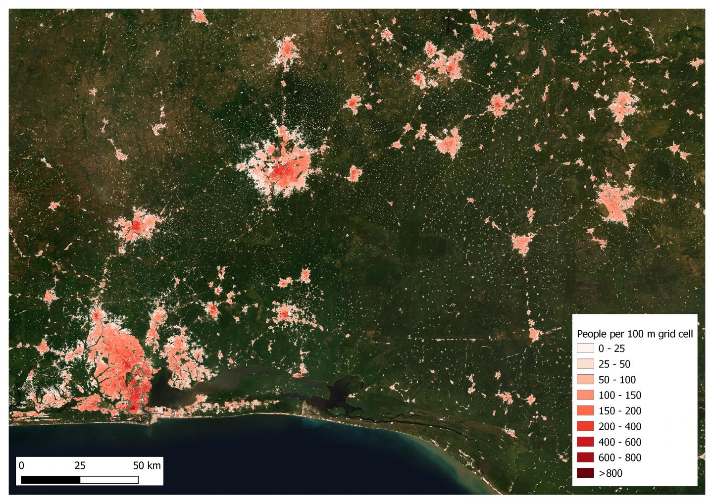 Map of High-Resolution Gridded Population Estimates around Lagos, Nigeria