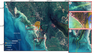 Satellite image of Unguja Ukuu and the surrounding landscape