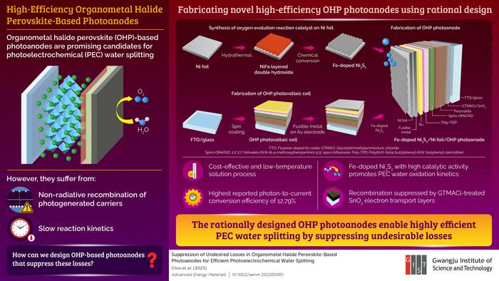 Rational design of high-efficiency organometal halide perovskite-based photoanodes.