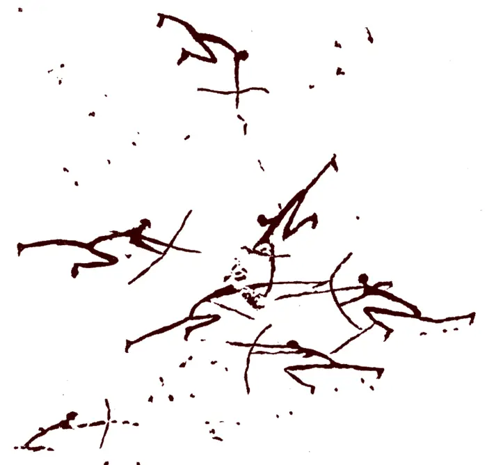 Cave painting depicting violent conflict between archers