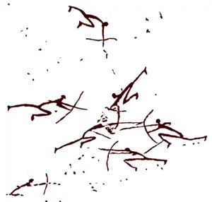 Cave painting depicting violent conflict between archers