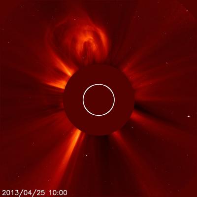 A Series of 4 Images of a Coronal Mass Ejection Escaping the Sun