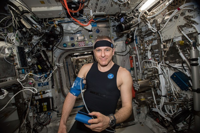 Canadian Space Agency astronaut David Saint-Jacques wearing the Bio-Monitor