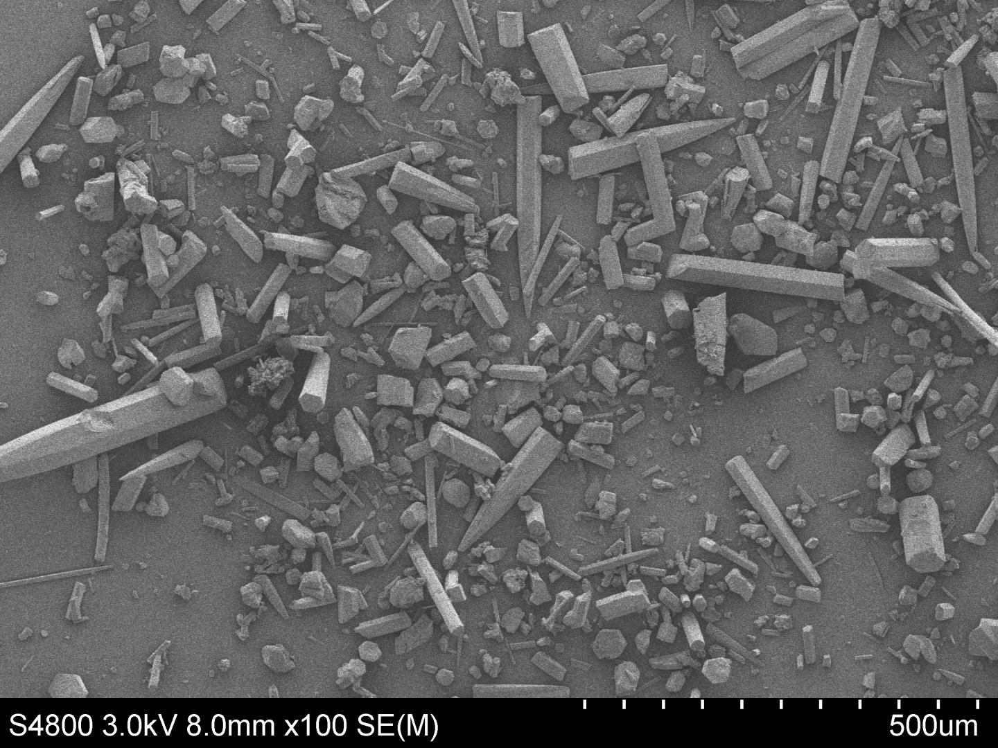 Electron Microscope Images of Crystals of Material Discovered Using New Method