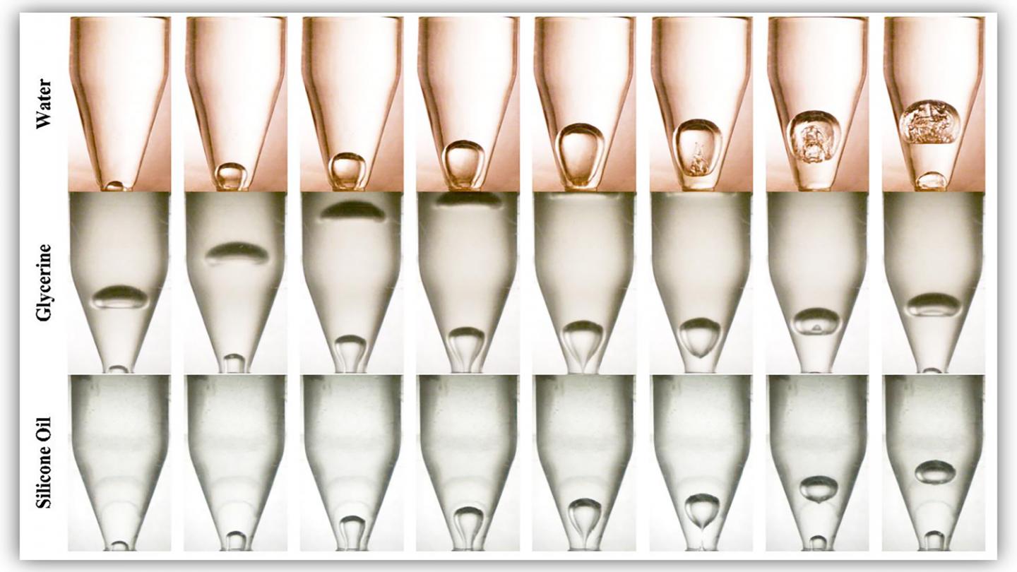 Temporal evolution of the bubble within different fluids