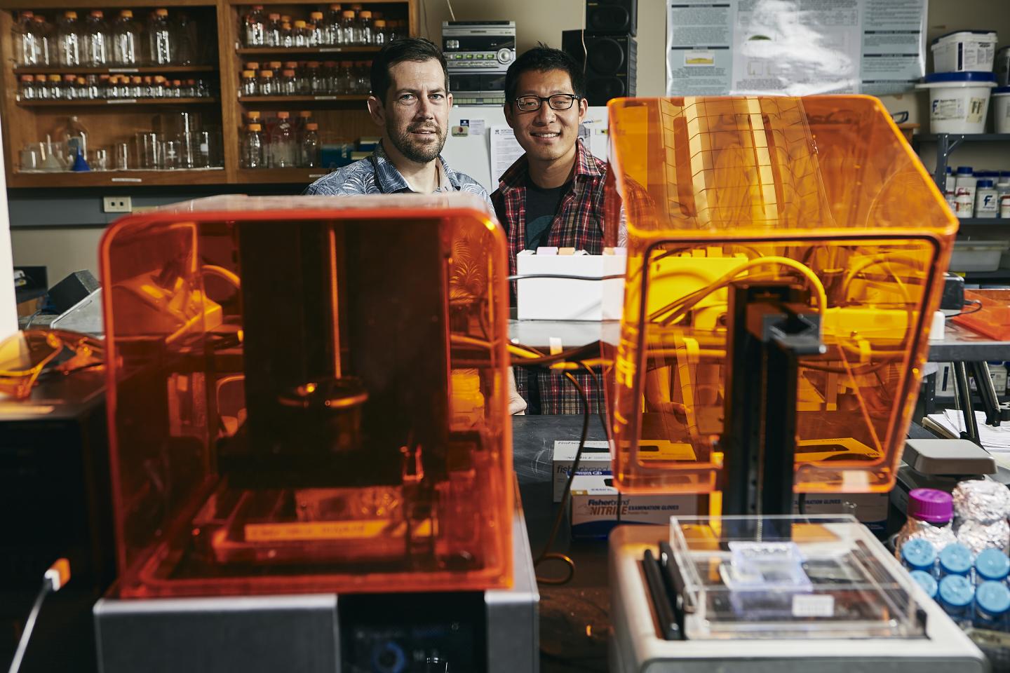 Montana State's James Wilking with 3-D printers