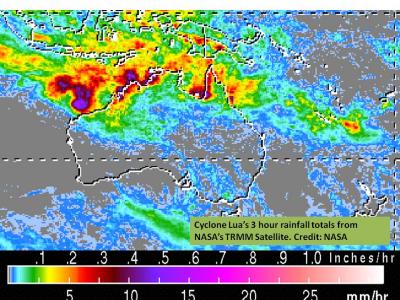 Cyclone Lua Rainfall Totals Over the Ocean