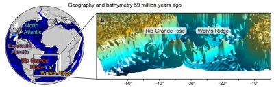 Geography and Bathymetry 59 Million Years Ago