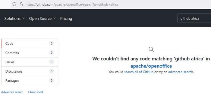 Search for the number of African contributors and contributions in the OpenOffice project (source: current research results)