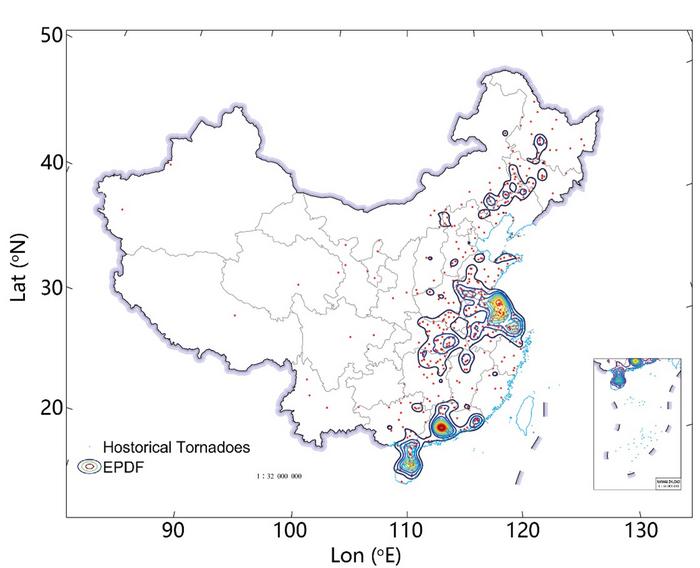 GEOGRAPHIC DISTRIBUTION OF HISTORICAL TORNADOES IN CHINESE MAINLAND