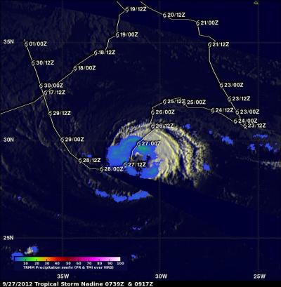TRMM Sees Light Rainfall in Tropical Storm Nadine