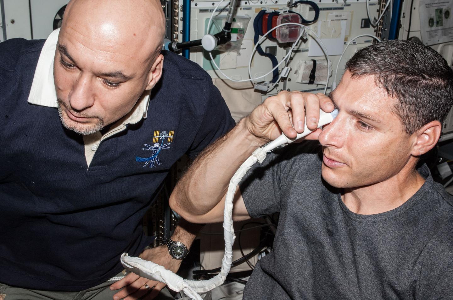 Astronauts Perform Ultrasound Eye Imaging