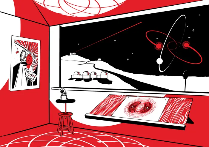 Illustration of Paranal Observatory in Chile, with 2M1510 system