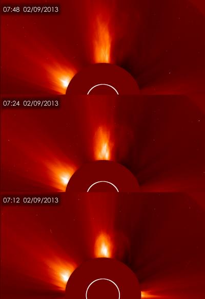 3 Views Over Time of the Coronal Mass Ejection Released by the Sun