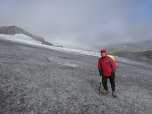 On a glacier covered with cryoconite holes.