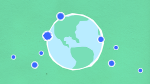 Cardboard composition of the Earth surrounded by bacteria.