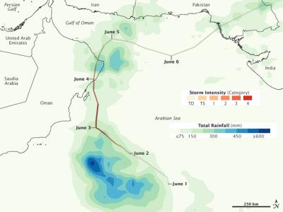 NASA Map of Cyclone Phet's Rainfall