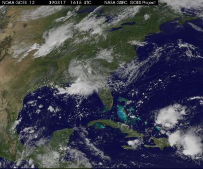 GOES-12's Image of Ana on Aug. 17 at 12:15pm EDT