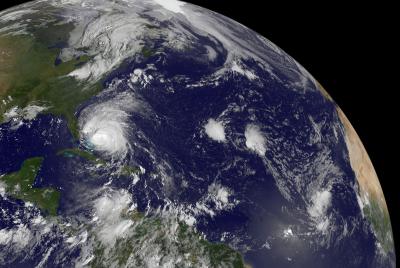 GOES-13 Image of Monster Irene and Much Smaller Tropical Depression 10