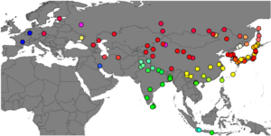 Geographical map of sampling locations of the wild house mice