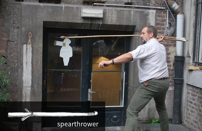 Christian Lepers preparing for a spearthrower shot during the experimentation conducted at TraceoLab.