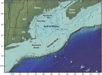 Gulf of Maine Map Showing Georges Bank