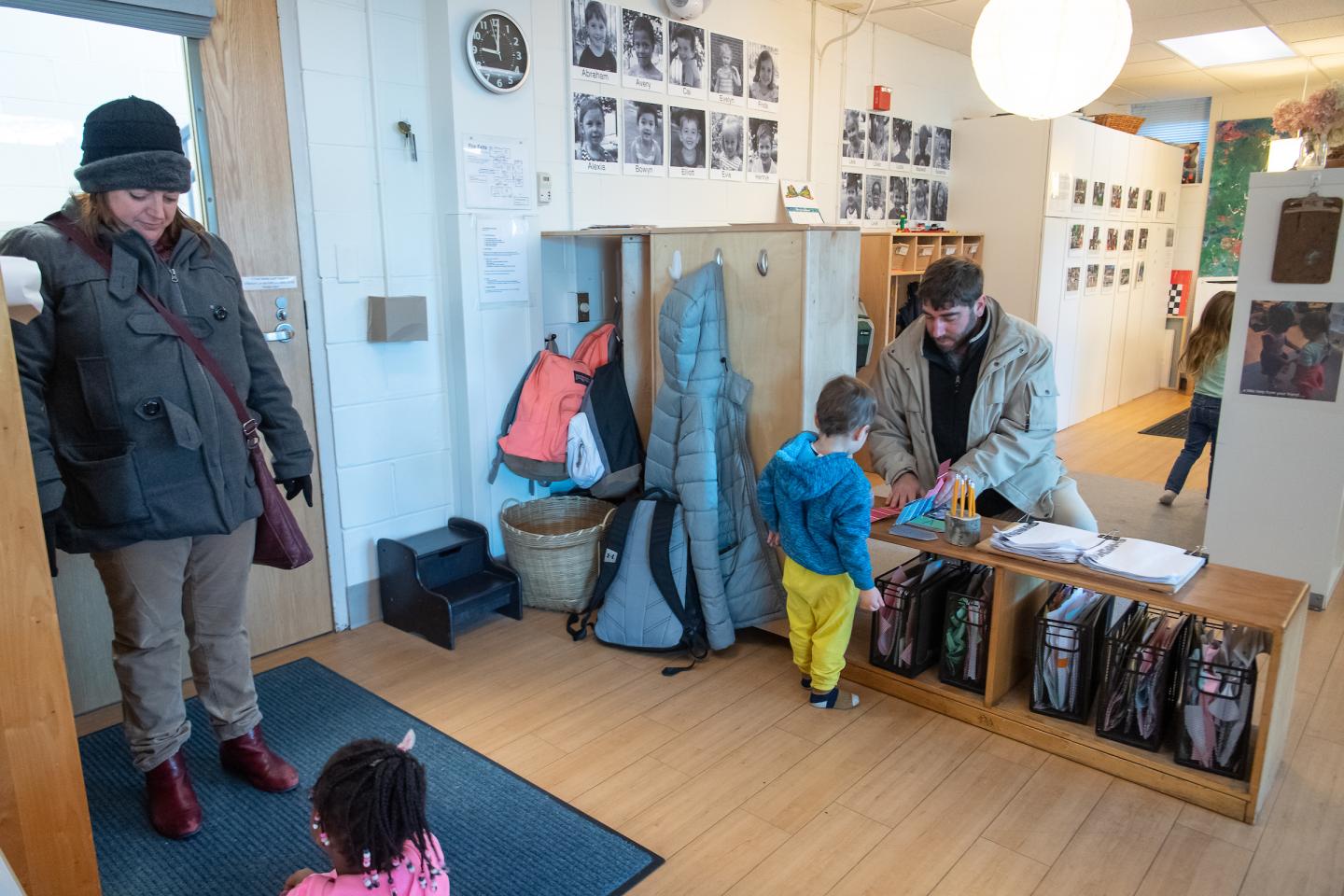 Parents Dropping Children at Child Care Center