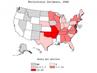 <I>Ehrlichiosis</I> Incidence in 2008