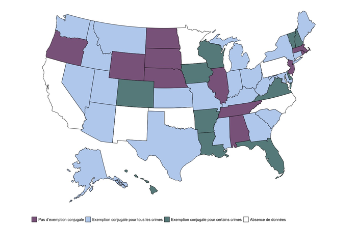 Exemptions conjugales prévues dans la législation contre le viol en vigueur dans les États américains