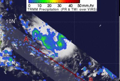 TRMM Gives Image of Rainfall in Tropical Storm Washi