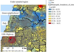 IDW interpolation map between different sampled locations during the winter.